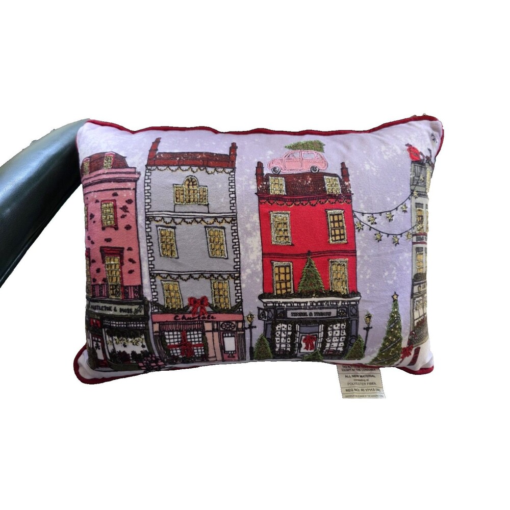 Casa Urban City Scapes Christmas Decorative Lumbar Pillow 12x18” Embellished New